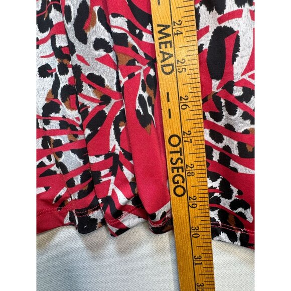 Links Womens Tunic Blouse Top Plus Size 3X Red Animal Print 3/4 Sleeves Retro - Picture 9 of 13